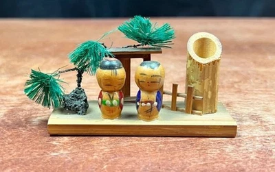 Japanese Kokeshi Wooden Doll Vtg Diorama Display Art Home Deco - Image 1 of 4