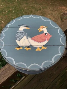 Antique Primitive GOOSE DUCK AMISH Hand Painted Large Cheese Box Barrel ❤️tw4j - Picture 1 of 12