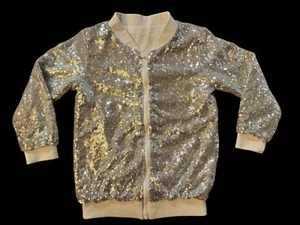 Girls Silver Sequin Jacketlong Sleeve Zip Up Glitzy dance wear Size 3XL - Picture 1 of 4