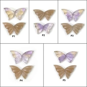 Natural AMETRINE And PEACH MOONSTONE Gemstone Hand Carved BUTTERFLY 2 Pairs - Picture 1 of 6