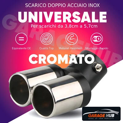 ⭐Terminali Doppio Scarico INOX Auto 62mm Curva per Scarichi da 3,8cm a 5,7cm - Immagine 1 di 4