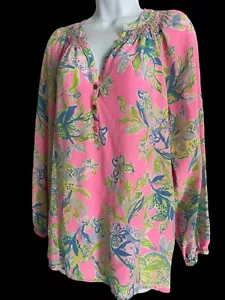Blusa Top de Seda Lilly Pulitzer Elsa Multi Apretar El Día Grande L - Imagen 1 de 9