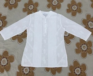 Baumwolle indisches Chikan Stickerei weiß Printex Kleid für Damen - Bild 1 von 6