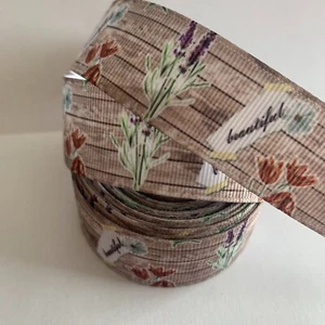 Grosgrain Lavender Floral Gardening Ribbon 1" 25mm - Picture 1 of 1
