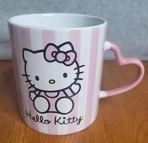 Hello Kitty by Sanrio•Pink Striped Heart Handle •20oz Coffee Tea Cup•Brand New - Picture 1 of 7