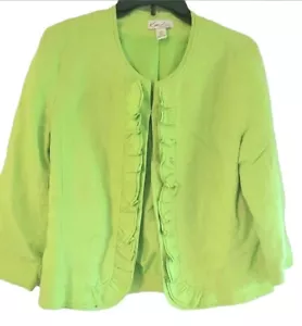 Kim Rogers Linen Ruffle Blazer Jacket sz PXL Petite Casual Career Bright Green - Picture 1 of 4