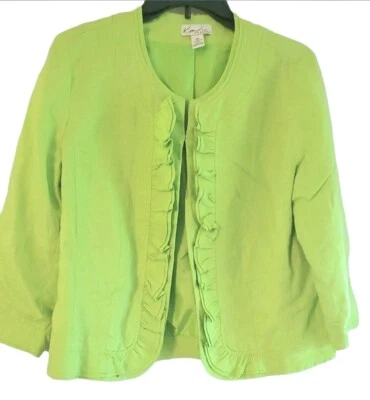  Chaqueta Blazer Kim Rogers Lino Volantes Talla PXL Pequeña Informal Carrera Verde Brillante  Foto 1 de 4