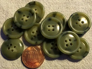 12 Muted Green Shiny Plastic Buttons 3/4" 19mm 4-hole Sew-through # 8899 - Picture 1 of 1