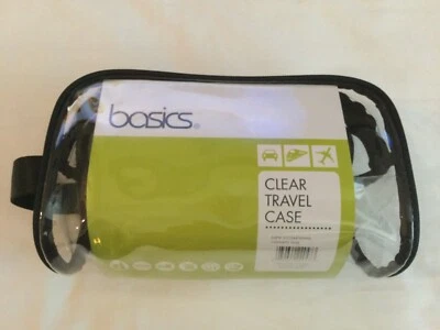 BASICS Clear Travel Case Cosmetic Bag Black Trim Great Zipper Top Brand New - Image 1 of 4