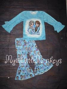 NEW Boutique Frozen Ana Elsa Girls Bell Bottom Outfit Set - Picture 1 of 6