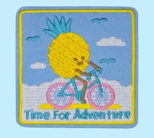 TIME FOR ADVENTURE PINEAPPLE CLOUDY DAY VACATION BICYCLE OUTDOOR IRON ON PATCH - Picture 1 of 2