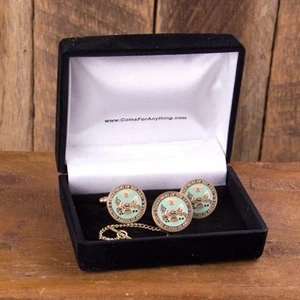 Army Cufflinks and Tie-Tack Set with black velvet box - Picture 1 of 1