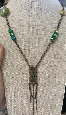 Colar de pérolas feito artesanalmente arte cobre contas de vidro imagem asiática pendurado 30"" - Imagem 1 de 4