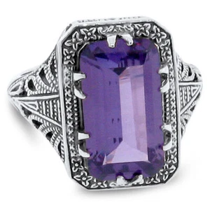 ANTIQUE STYLE 8 Ct COLOR CHANGING SIM ALEXANDRITE 925 STERLING SILVER RING 071Z - Picture 1 of 3