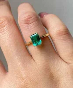 14K Yellow Gold Lab Grown Emerald Cut Solitaire Ring for Women Propose #GIA - Picture 1 of 14