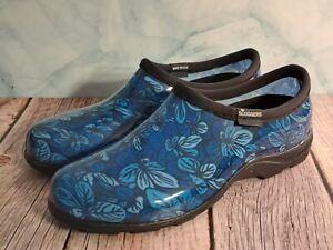 Sloggers Blue Floral Slip on Waterproof Rain Shoes Women's Size 9 (Made in USA)
