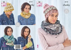 Sombreros, snoods, bufanda y guantes de punto grueso para mujer King Cole 6113 - Imagen 1 de 7