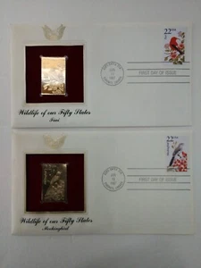 US 1987 FDC #2311 Liwi, #2330 Mockingbird Wildlife/50 States Golden Replica - Picture 1 of 9