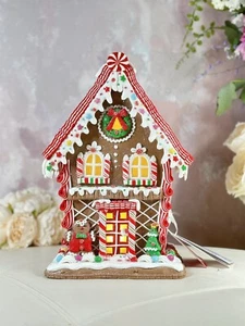 CHRISTMAS 12” BROWN GINGERBREAD CANDY HOUSE W/MINT TREES CANDY & COOKIE - Picture 1 of 12