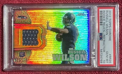 Tarjeta de novato Russell Wilson 2012 Topps cromada reliquias refractor #/150 PSA 10 RC Foto 1 de 4