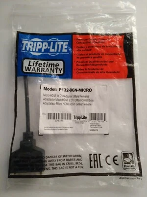 TRIPP LITE P132-06N-MICRO 6IN MICRO HDMI TO DVI-D ADAPTER CONVERTER HDMI MALE... - Image 1 of 2