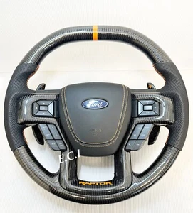 OEM FORD 17~21 F150 RAPTOR CARBON FIBER STEERING WHEEL LEATHER PADDLE SHIFTER - Picture 1 of 7