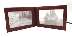 Photo Frame Leather Bifold holds TWO 4x6" Photos Horizontal Graphic Image Clay - Picture 1 of 8