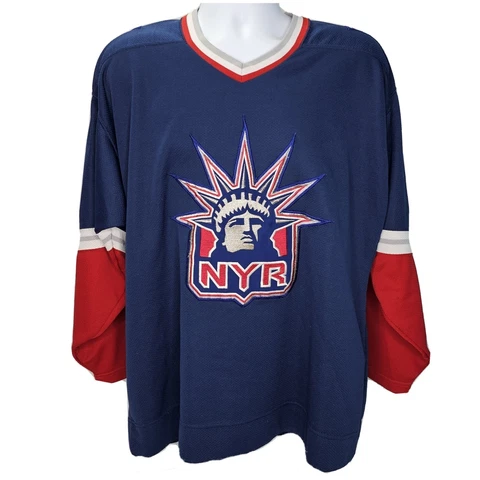 Starter New York Rangers Mens Large Lady Liberty Jersey Navy Blue Hockey NHL Cover