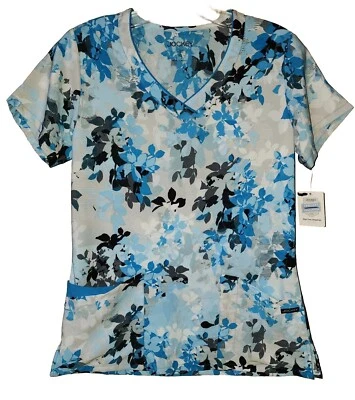 JOCKEY WOMEN'S SCRUB TOP XS FLORAL PRINT V-NECK 3 POCKETS MULTICOLORED SOFT NWT - Image 1 of 4