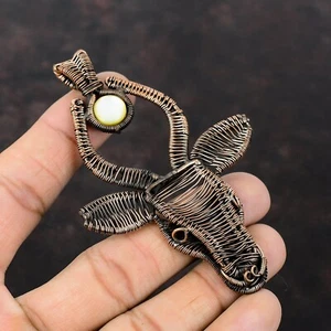 Copper Mother Of Pearl Stone Art Deco Wire Wrapped Bull Face New Pendant Jewelry - Picture 1 of 6