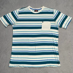Quiksilver Shirt Boys XL Blue White Striped Shorts Sleeve Pocket 100% Cotton - Picture 1 of 9