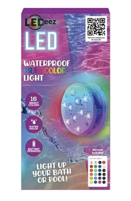 LEDeez Waterproof Remote Battery-Operated Multicolor Pool Light, New - Image 1 of 3