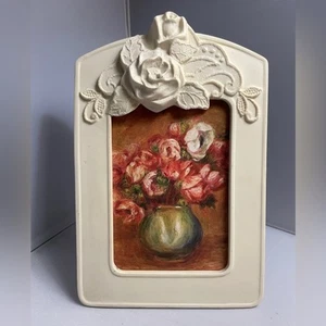 Renoir Kunstdruck im Vintage Rahmen mit Blumenprägung Creme - Bild 1 von 8
