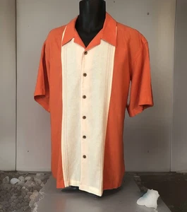 Haggar Herren Bowlinghemd waschbar Leinenmischung Größe 2XL orange & creme - Bild 1 von 9