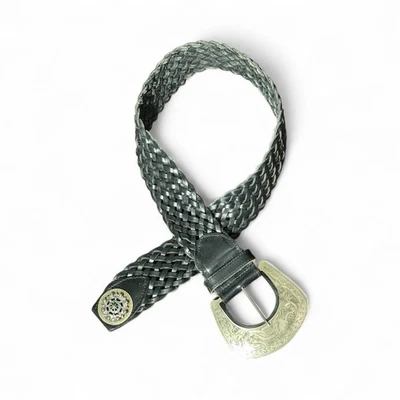 vintage black braided leather belt Women’s Size S/M Wide Western Sliver Buckle - Image 1 of 4