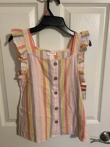 Cat & Jack Girls Striped Ruffle Strap Button-Front Tank Top M (7/8) Multicolor C - Picture 1 of 3