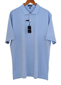 Peter Millar golf polo 2XL blue striped performance Crown Crafted Sawyer - Picture 1 of 11