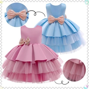 Flower Girls Lace Bow Dress Party Costume Fancy Outfit Tutu Skirt Birthday Gifts - Picture 1 of 20
