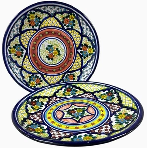 Hand Painted Talavera Mexico 10” Dinner Plates - Collectible Set Of 2 - Picture 1 of 16