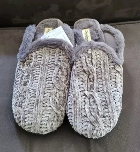 Dearfoams Cozy Comfort Knit Chenille Scuff Slippers Women's L 9-10, Gray, New - Picture 1 of 7