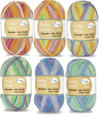 RELLANA GARNE Flotte Socke Sockenwolle Cotton Stretch 100g ca. 420m Tutti Frutti mit Baumwolle