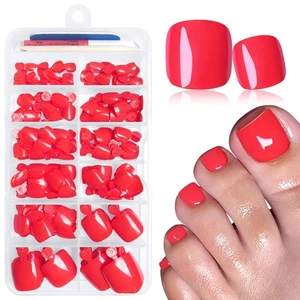 LuckForever 168pc Press on Toenails Women Fake Toe Nails with Glue Tabs, Red - Picture 1 of 6