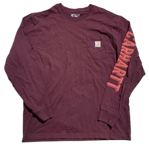 Carhartt Pocket T-Shirt Mens L Maroon Loose Fit Workwear Casual Long Sleeve EUC - Picture 1 of 7