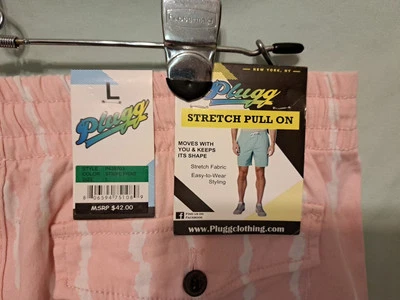 Plugg Mens Clothing Stretch Pull-On Shorts L Elastic Waist Stripes NWT - Image 1 of 4