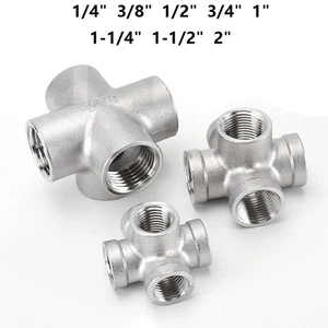 Montaje de tubería de acero inoxidable 5 vías cruz hembra 1/4" - 2" adaptador conector tubo - Imagen 1 de 16