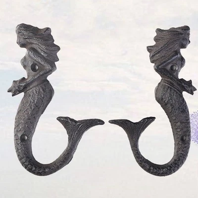 2 Pcs Wall Mounted Coat Hook Retro Mermaid Hook Nautical Towel Rack - Image 1 of 4