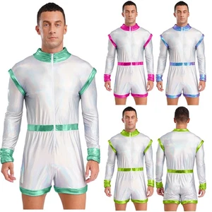 Men Space Alien Costume Long Sleeve Mock Neck Front Zipper Sponge Edge Bodysuit - Picture 1 of 59