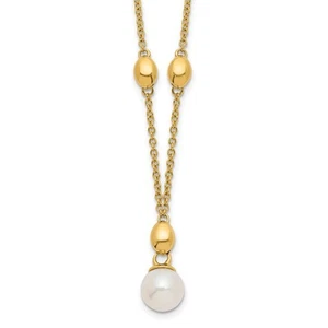 14k Yellow Gold Polished Freshwater Cultured Pearl and Bead Necklace 18" 5.61gm - Picture 1 of 5
