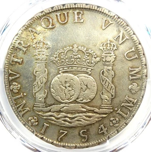 1754/3 Peru Pillar Dollar 8 Reales Silver Coin 8R - Certified PCGS XF Detail EF - Picture 1 of 4
