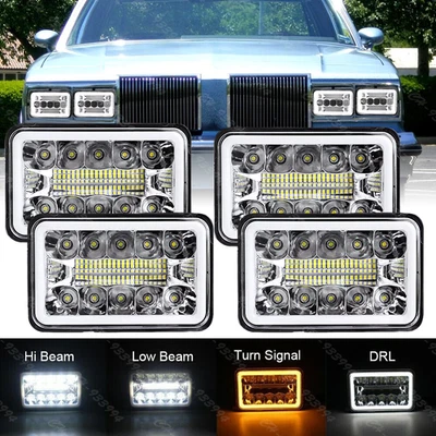 4PCS 4x6"inch Square LED Headlights Hi/Lo DRL For Oldsmobile Cutlass 1980-1988 - Image 1 of 4